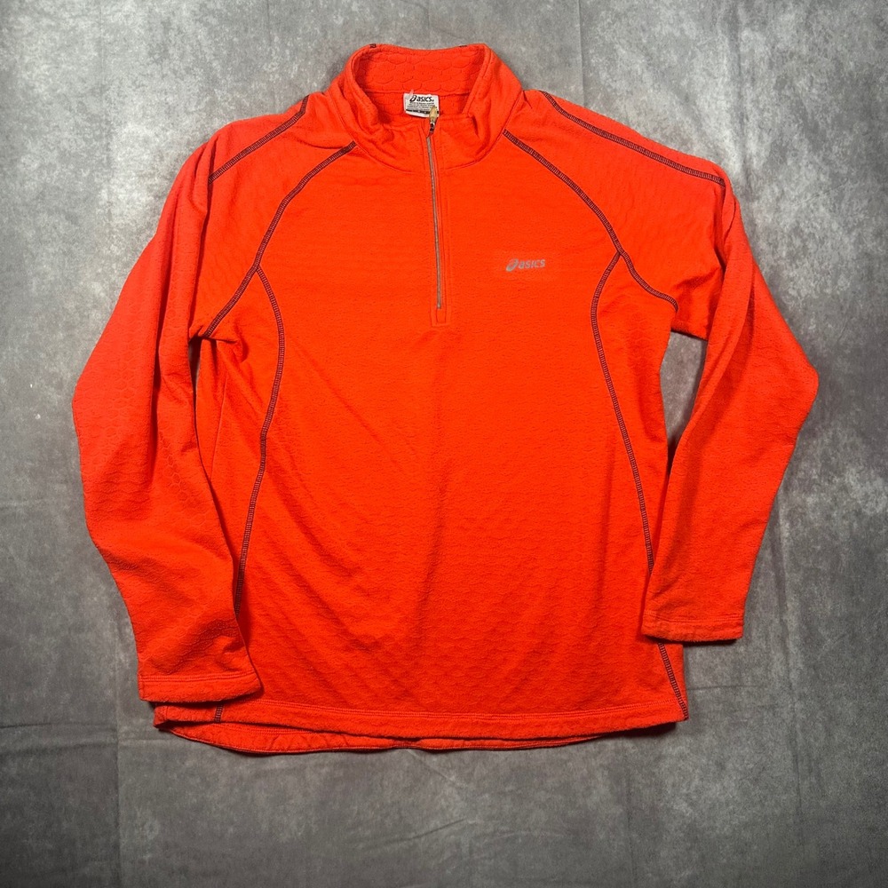 Asics Mens Large Orange Thermopolis Quarter Zip Textured Grid Fleece Running Top